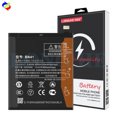 元の容量 BN41 4100mAh Xiaomi Redmi Note 4/4X Global用の交換バッテリー
