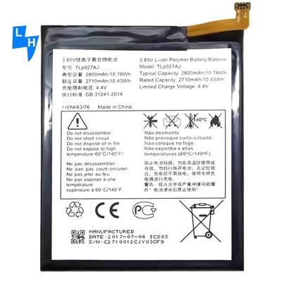 3.85V 2500Mah リチャージ可能なバッテリー Alcatel Tlp027Aj 電話 黒 高容量